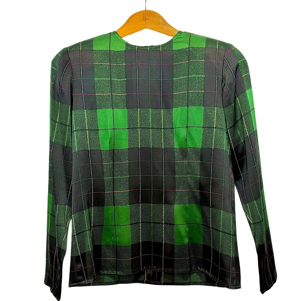 Vintage Carlisle Silk Green Plaid Blouse NWT 1278 Size 8